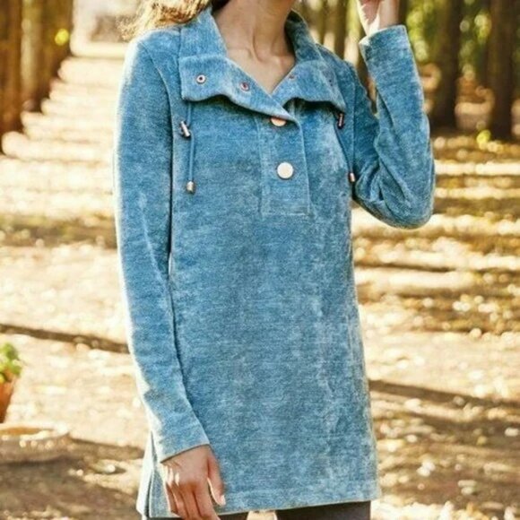 New Soft Surroundings St. Germain Pullover Sweater 3/4 Button Blue Women Size S - Picture 1 of 7